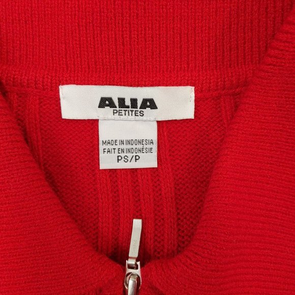 Alia Petite Women's Full Zip Ribbed Cardigan Sweater Size PS/P Red Long Sleeve C - Picture 2 of 3